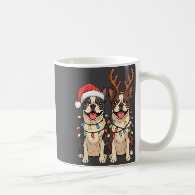 Mug Boston Terrier Christmas Santa Hat Reindeer Lights (Droite)
