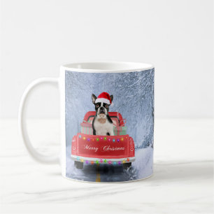 Mug Boston Terrier Dog Neige assis sur le camion de No