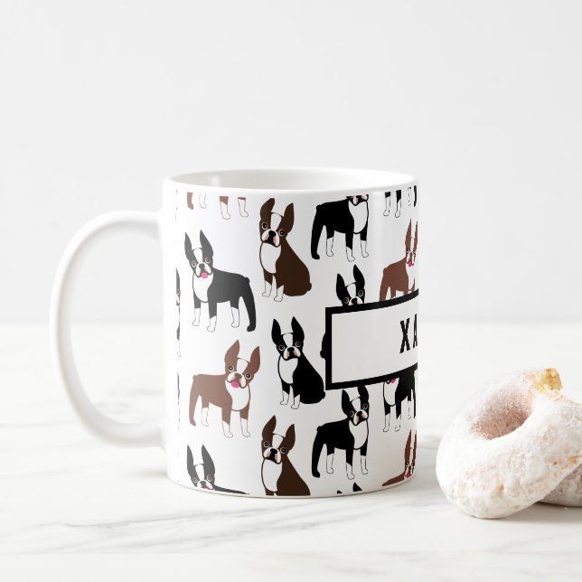 Mug Boston Terrier Nom de maman ou papa Nom de café Mu (Avec donut)