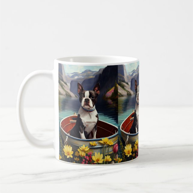 Mug Boston Terrier sur une rame : une aventure Pittore (Gauche)