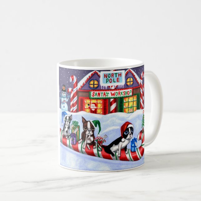 Mug Boston Terriers Sucre de canne Père Noël Christmas (Devant droit)