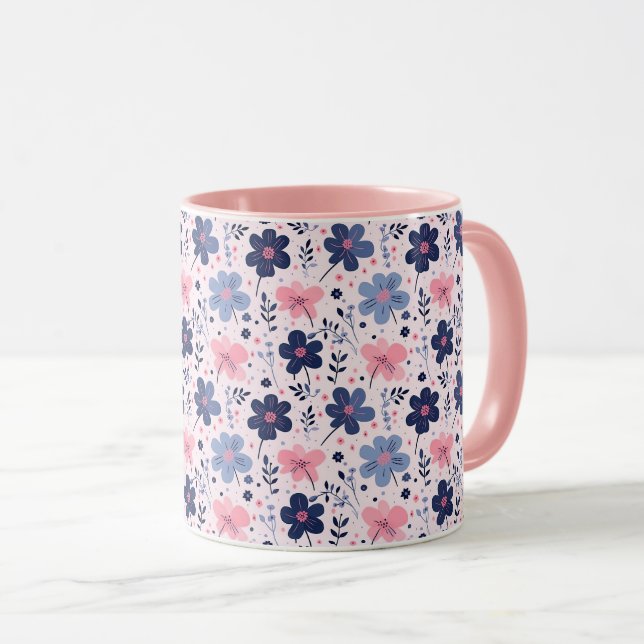 Mug Botanical Pink And Blue Flowers Nature Print (Devant droit)
