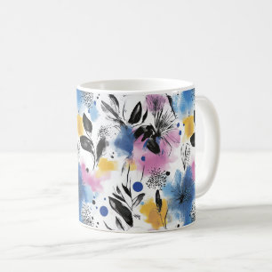 Mug Botanique Moderne en Bleu Magenta et Moutarde