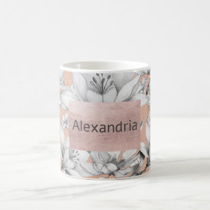 Mug Botanique noir blanc rose or parties scintillant f