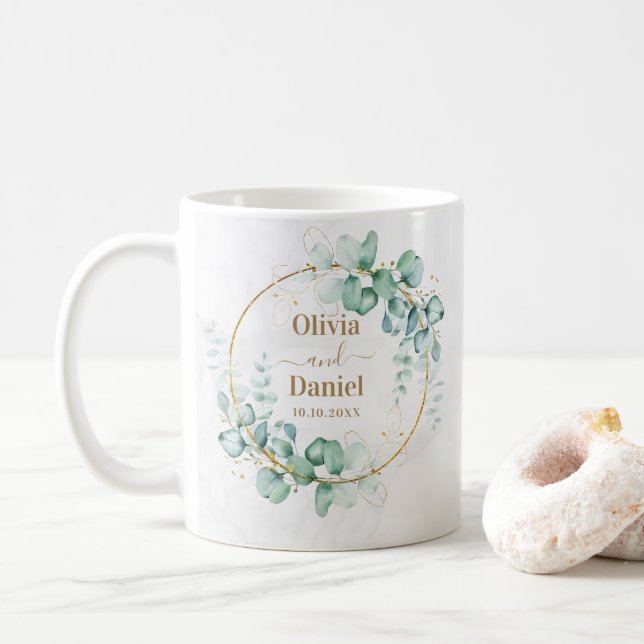 Mug Botanique Or Vert Personnaliser Pour Mariage (Avec donut)