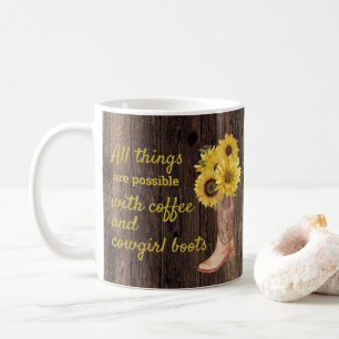 Mug Bottes de café de tournesol en bois rustique