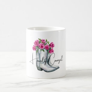 Mug Bottes de cowgirl Silver Howdy Fleurs roses  