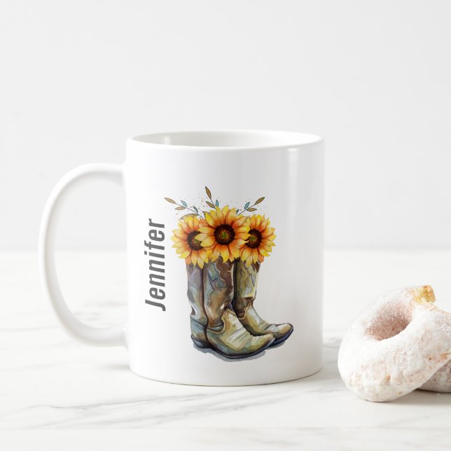 Mug Bottes rustiques Cowboy avec tournesol (Avec donut)