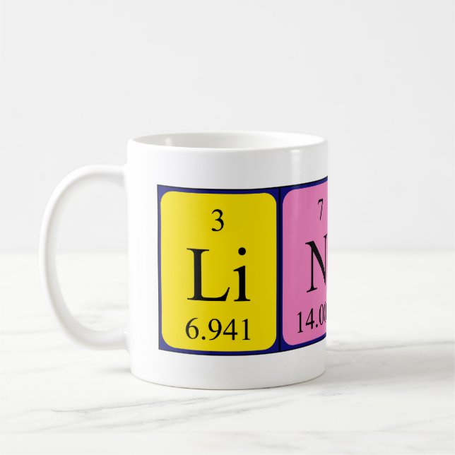 Mug Bouchon de nom de table périodique linéaire (Gauche)