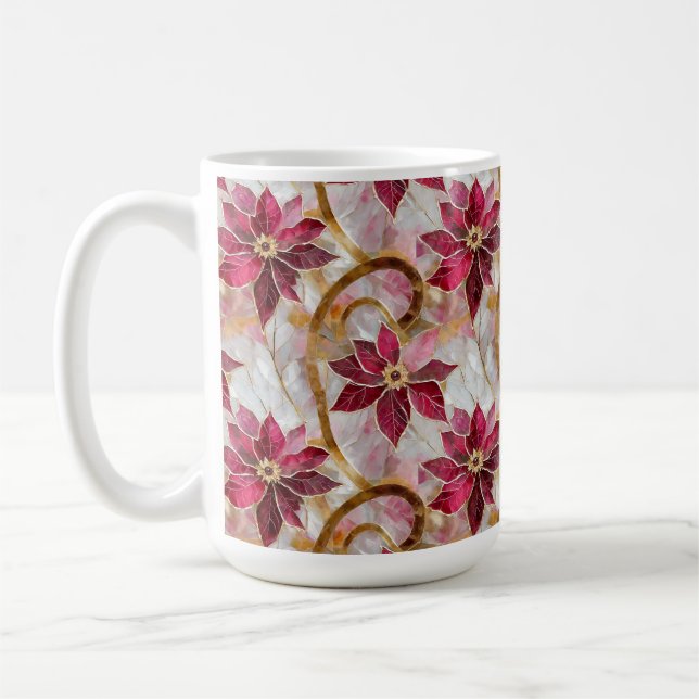 Mug Boucles d'or Bourgogne rose Poinsettias de Noël (Gauche)