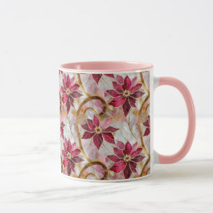 Mug Boucles d'or Bourgogne rose Poinsettias de Noël
