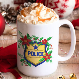 Mug Bouclier de Noël de la police avec Poinsettia