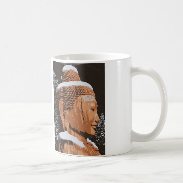 Mug Bouddha en bois Brown avec neige (Droite)