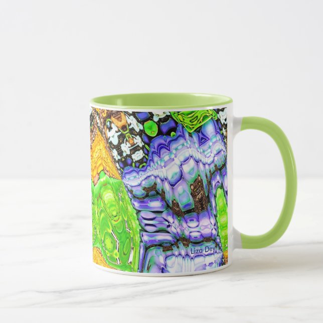 Mug Boue Abstraite à fluide bleu, jaune et vert (Droite)