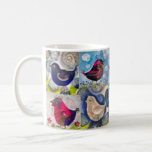 Mug Boue avec oiseaux et fleurs