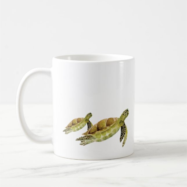 Mug Boue d'aquarelle marine de la tortue verte (Gauche)