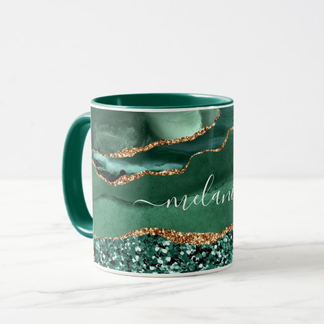 Mug Boue en marbre Parties scintillant en or vert avec (Devant gauche)