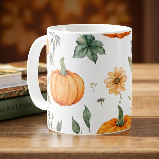 Mug Boug citrouille Orange Aquarelle Feuilles d'automn (Créateur téléchargé)