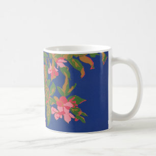 Mug Boug de café chic, japonais rose sur bleu