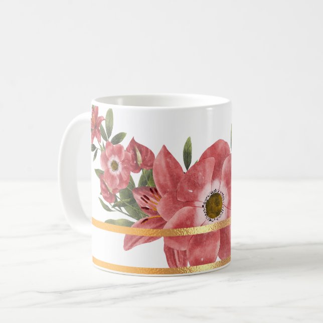 Mug Boug de café floral moulé en or (Devant gauche)