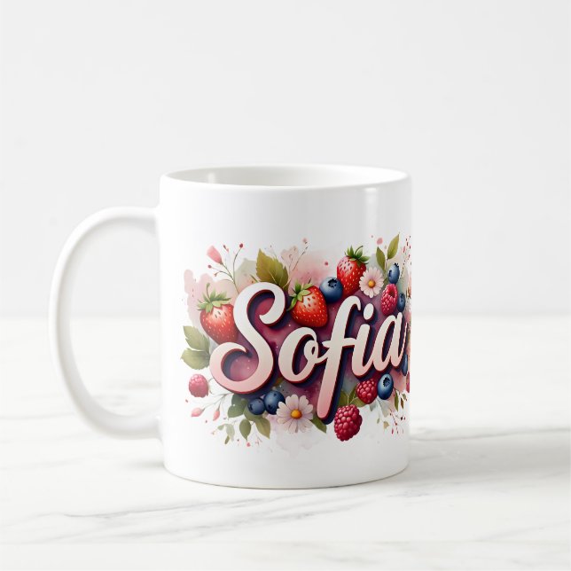 Mug Boug de nom floral Berry personnalisé - "Sofia" (Gauche)