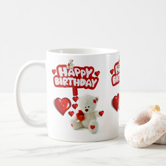 Mug Boug d'ours en peluche blanc Joyeux Anniversaire M (Avec donut)
