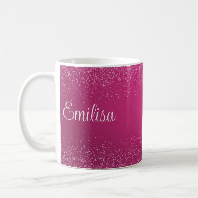 Mug Boug en céramique de nom étincelant rose personnal (Gauche)