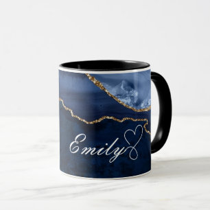 Mug Boug en marbre bleu et or marine personnalisée de 