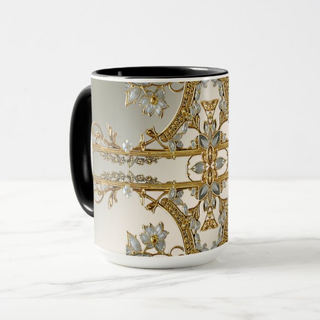 Mug Boug Floral Blanc Orné Or (Devant gauche)