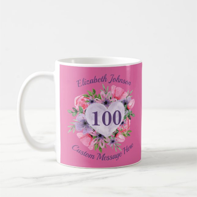 Mug Boug rose floral 100e anniversaire pour femmes (Gauche)