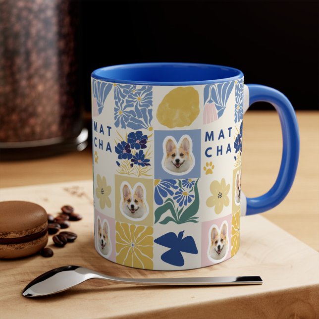 Mug Boug Visage de chien unique Floral bleu (Créateur téléchargé)
