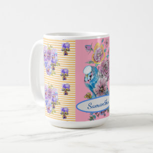 Mug Bouge à fleurs Bugie bleu rose peint à la main
