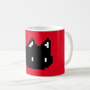 Mug Bouge de café rouge de chat noir 8 bits