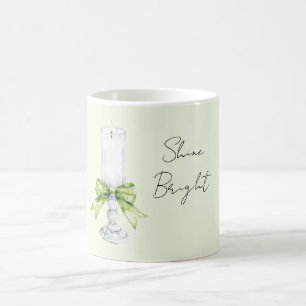 Mug Bougie Blanche Ruban Menthe Brille Clair