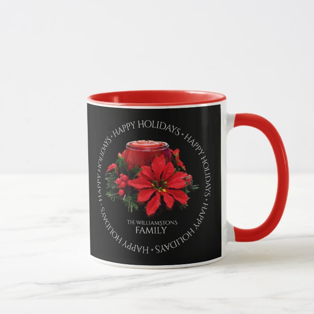 Mug Bougies de Noël Rouge Festif, Holly & Poinsettia (Droite)