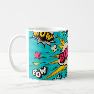 Mug Bouillonnante bulle de pop art. Souriez, wow, pow,