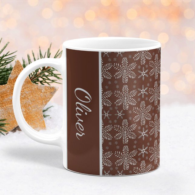 Mug Boule de Noël Brown et Silver Snowflakes (Créateur téléchargé)