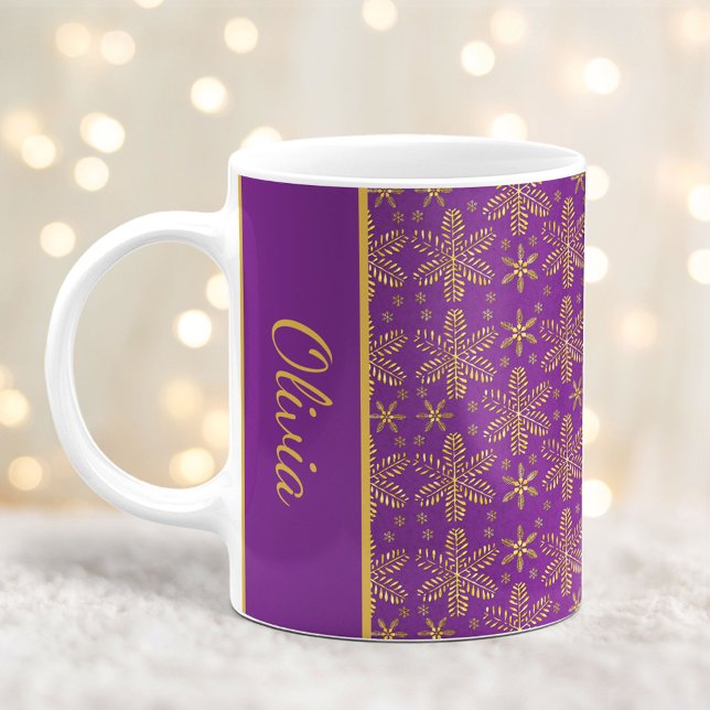 Mug Boule de Noël pourpre et doré avec nom (Créateur téléchargé)
