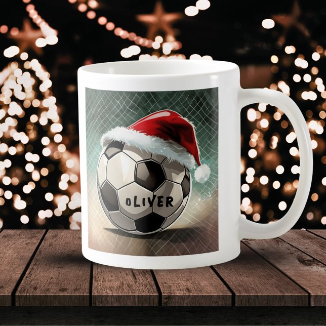 Mug Boule de soccer avec le nom du chapeau du Père Noë (Créateur téléchargé)