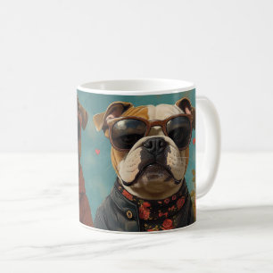Mug Bouledogue avec roses du cœur Saint-Valentin