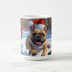 Mug Bouledogue français courant dans la neige avec un 