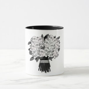 Mug Bouquet de crâne Rose noir & blanc gothique