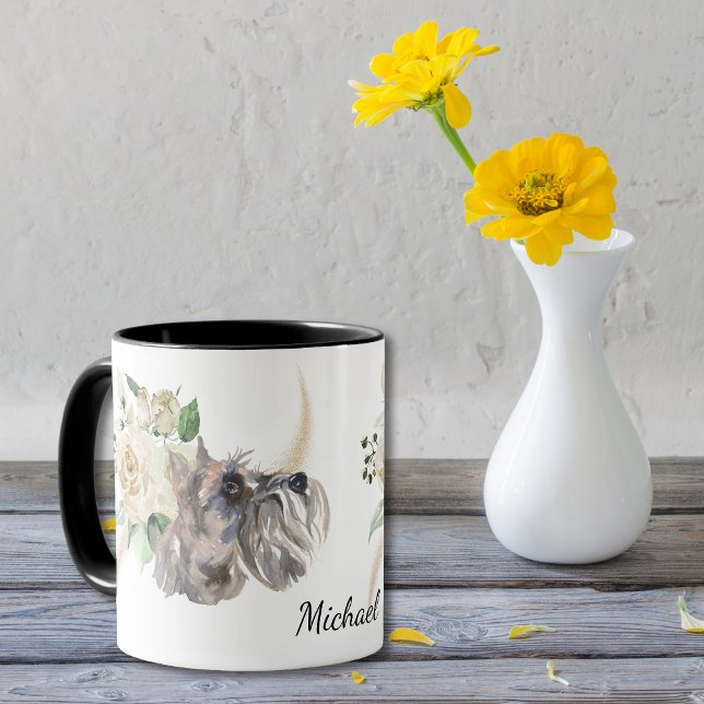 Mug Bouquet de rose blanche Schnauzer Chien (Créateur téléchargé)