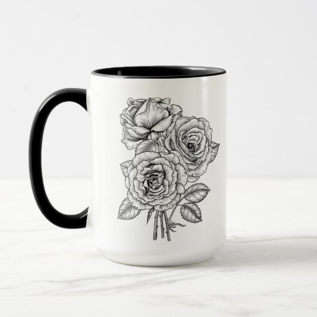Mug Bouquet de roses en noir et blanc (Gauche)