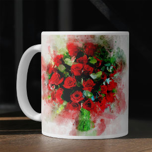 Mug Bouquet de roses rouges aquarelle sur fond blanc