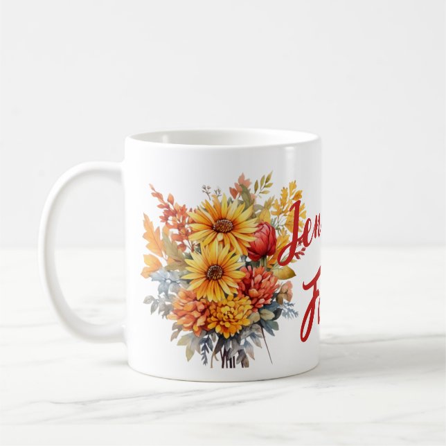 Mug Bouquet de saison automnale Nom personnalisé (Gauche)