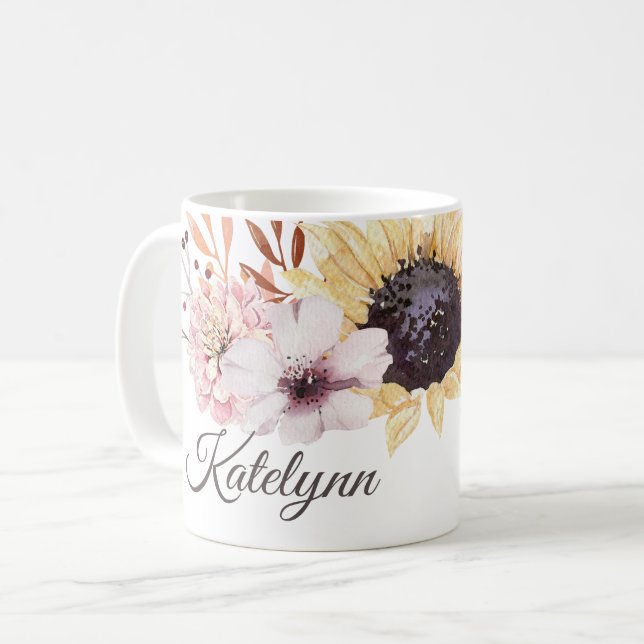 Mug Bouquet de tournesol Bouquet de café personnalisé (Devant gauche)