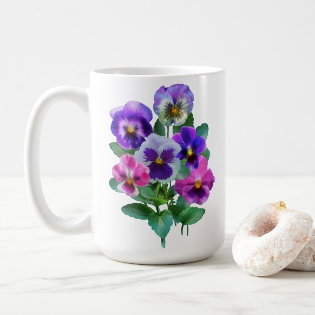 Mug Bouquet de Violets Pansy Flower (Avec donut)