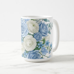 Mug Bouquet floral bleu et blanc élégant à l'aquarelle