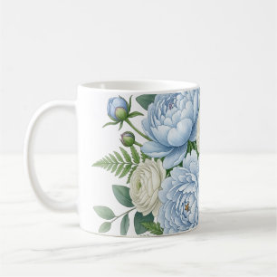 Mug Bouquet floral de pivoine bleue élégant Design aqu